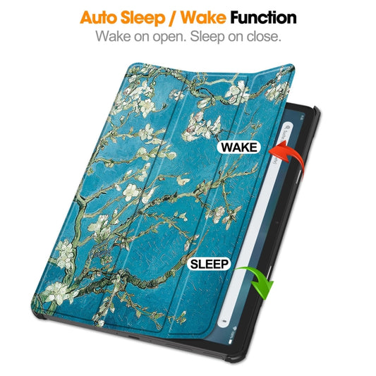 For Amazon Fire Max 11 Custer Painted 3-Fold Stand Leather Smart Tablet Case(Apricot Blossom) by buy2fix