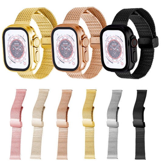 For Apple Watch SE 2022 40mm Magnetic Buckle Herringbone Mesh Metal Watch Band(Starlight) by buy2fix