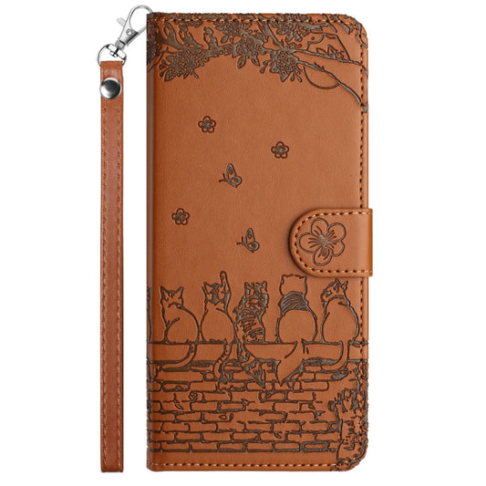 For Xiaomi Redmi Note 11 Global Cat Embossing Pattern Leather Phone Case with Lanyard(Brown) by buy2fix