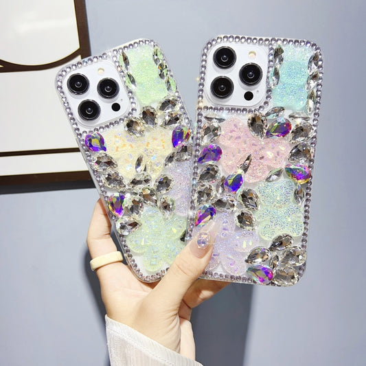 For iPhone 11 Ice Crystal Bow Knot Full Diamond TPU Phone Case(Yellow+Green) by buy2fix