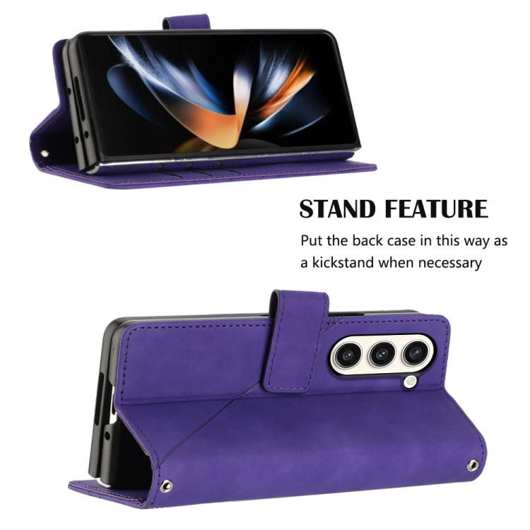 For Samsung Galaxy Z Fold5 5G Crossbody 3D Embossed Flip Leather Phone Case(Purple) by buy2fix