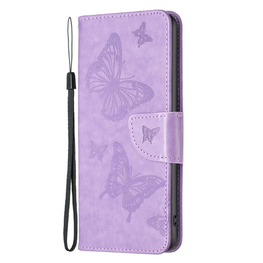 For iPhone 15 Embossing Two Butterflies Pattern Leather Phone Case(Purple) by buy2fix