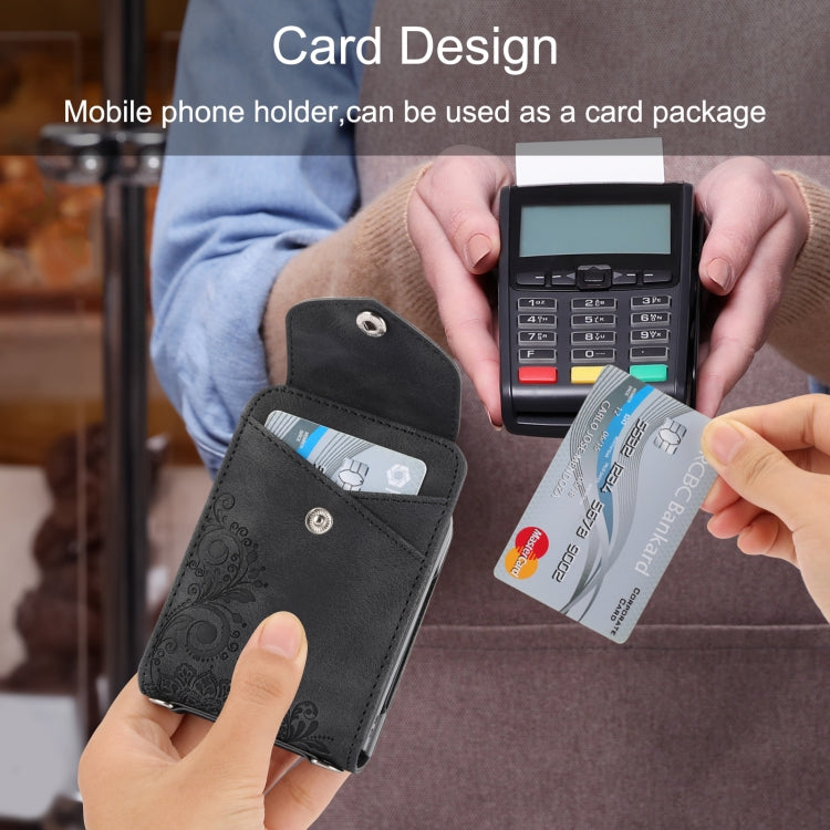 For Samsung Galaxy Z Flip5 Skin Feel Flowers Embossed Wallet Leather Phone Case(Black) by buy2fix