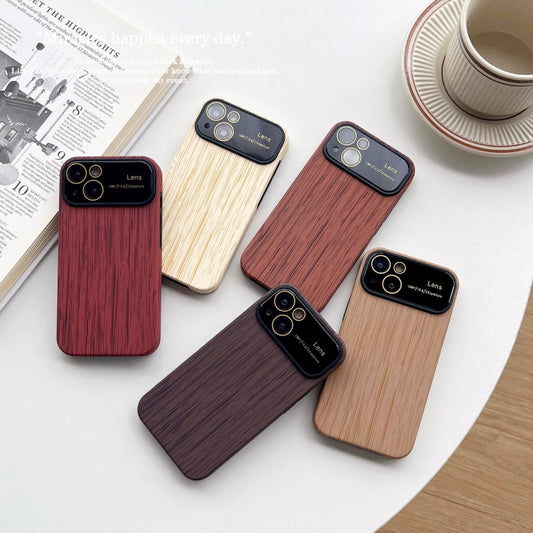 For iPhone 14 Pro Wood Grain TPU Phone Case with Lens Film(Red) by buy2fix