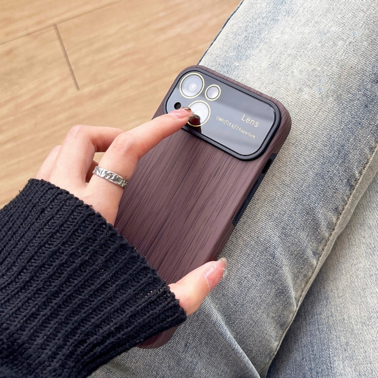 For iPhone 12 Wood Grain TPU Phone Case with Lens Film(Brown) by buy2fix