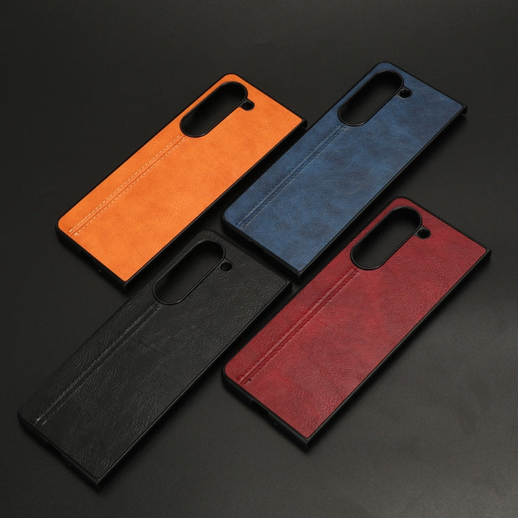 For Samsung Galaxy Z Fold5 Cow Pattern Sewing Back Cover Phone Case(Black) by buy2fix