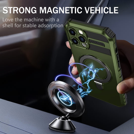 For iPhone 12 Pro Max MagSafe Magnetic Holder Phone Case(Green) by buy2fix