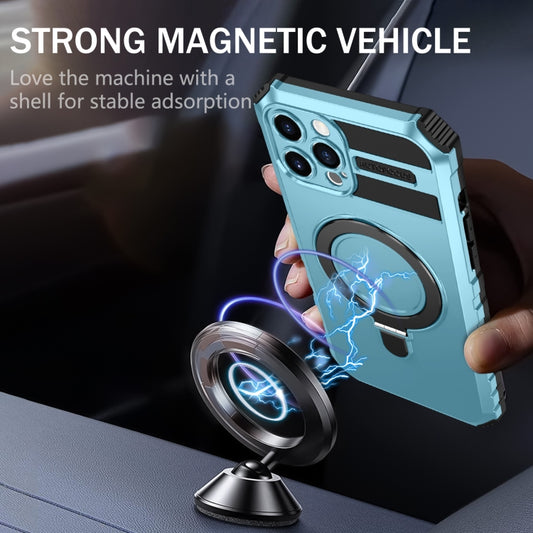 For iPhone 12 Pro Max MagSafe Magnetic Holder Phone Case(Light Blue) by buy2fix
