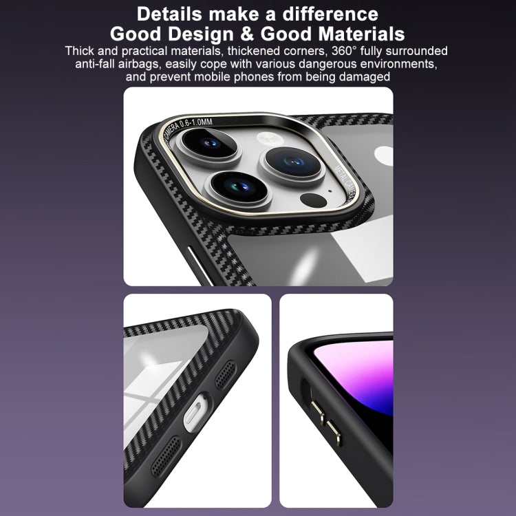 For iPhone 12 Pro Max Carbon Fiber Transparent Back Panel Phone Case(Black + Transparent Black) by buy2fix