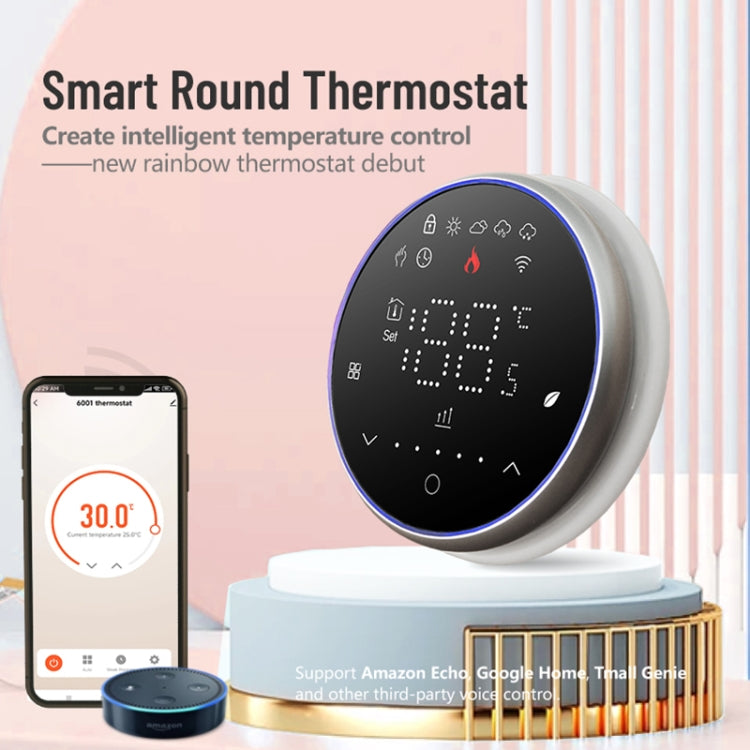 BHT-6001GCLW 95-240V AC 5A Smart Round Thermostat Boiler Heating LED Thermostat With WiFi(White) by buy2fix