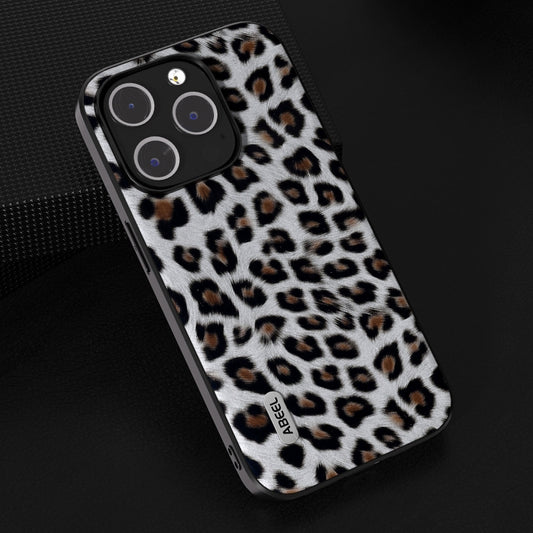 For iPhone 15 Pro Max ABEEL Black Edge Leopard Phone Case(Silver Leopard) by buy2fix