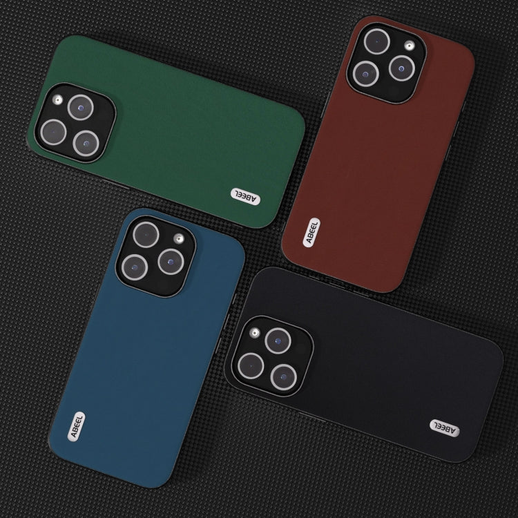 For iPhone 15 Pro ABEEL Genuine Leather Silky Soft Black Edge Phone Case(Blue) by buy2fix