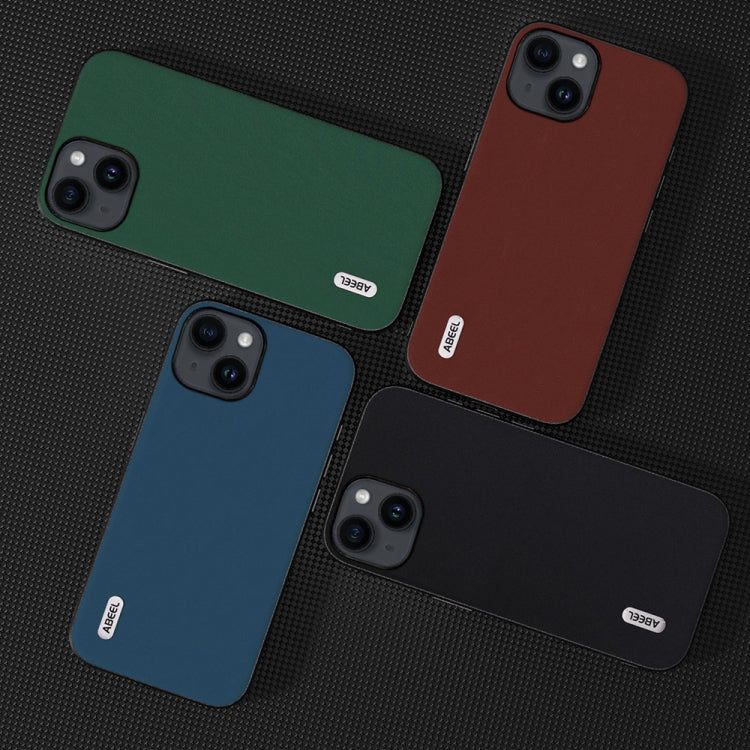 For iPhone 15 Plus ABEEL Genuine Leather Silky Soft Black Edge Phone Case(Green) by buy2fix