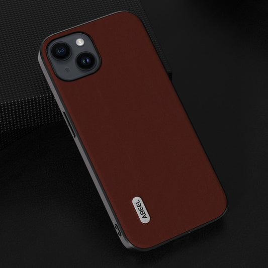 For iPhone 15 ABEEL Genuine Leather Silky Soft Black Edge Phone Case(Coffee) by buy2fix