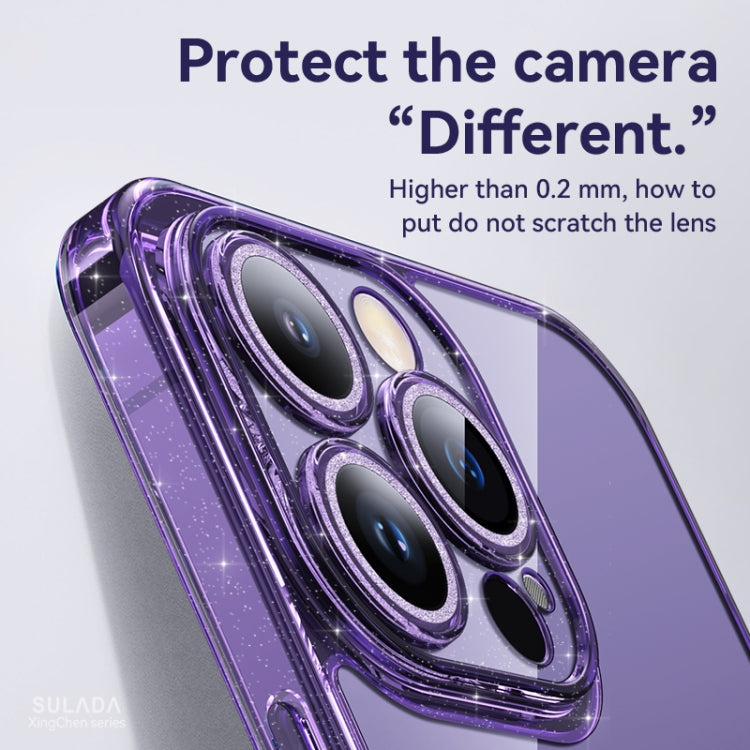 For iPhone 14 Pro Max SULADA Glittery TPU + Tempered Glass Phone Case(Purple) by SULADA