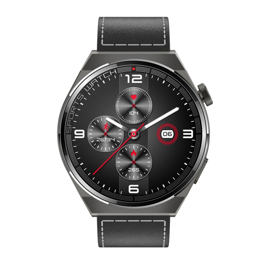 KT62 1.36 inch TFT Round Screen Smart Watch Supports Bluetooth Call/Blood Oxygen Monitoring, Strap:Leather Strap(Black) by buy2fix