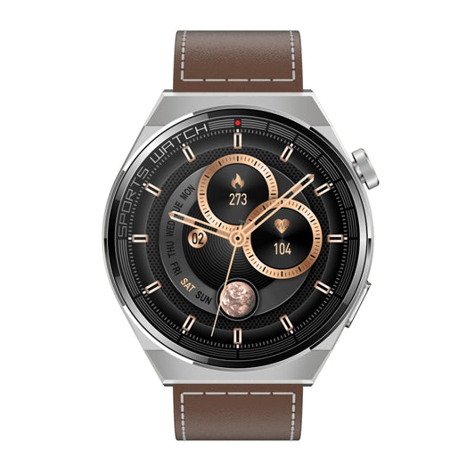 KT62 1.36 inch TFT Round Screen Smart Watch Supports Bluetooth Call/Blood Oxygen Monitoring, Strap:Leather Strap(Silver) by buy2fix