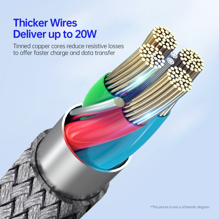 DUZZONA A1 PD 20W Type-C to 8 Pin Fast Charging Data Cable, Length:3m(Grey) by DUZZONA