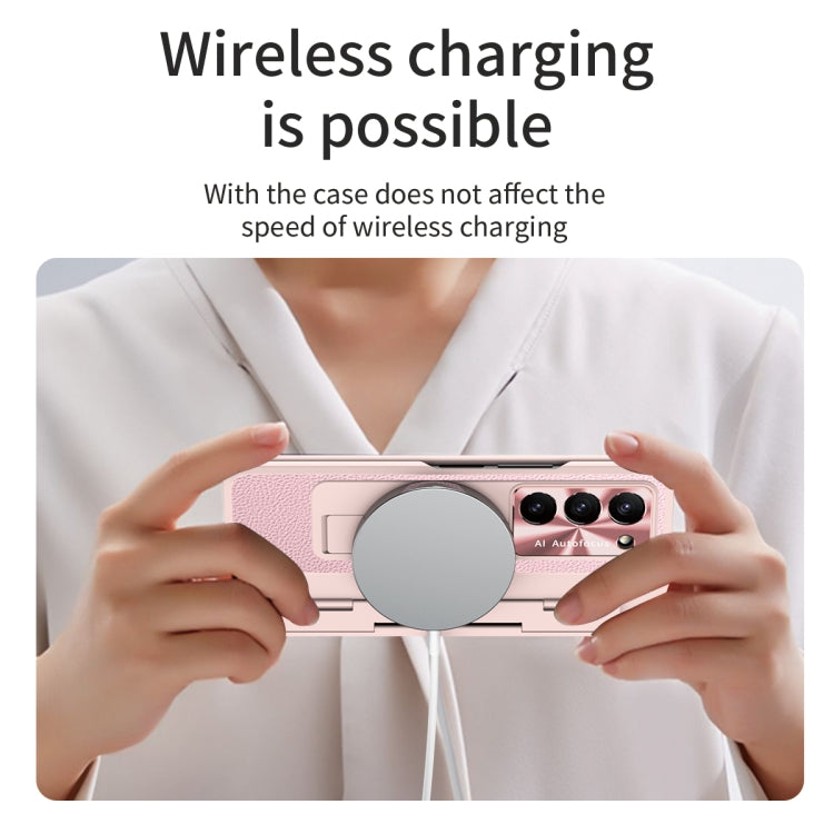 For Samsung Galaxy Z Fold5 5G Integrated Full Coverage Pen Slot Folding Phone Case with Stylus(Pink) by buy2fix