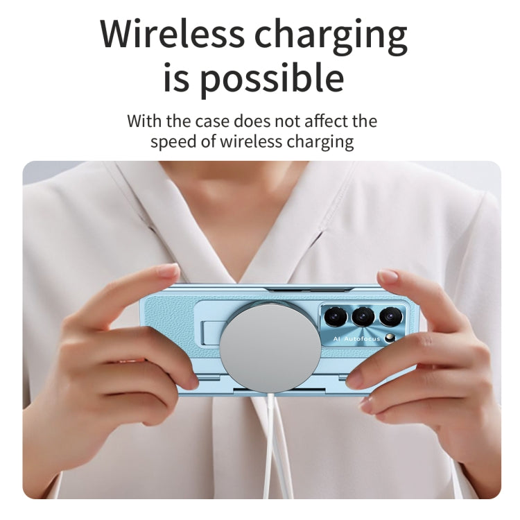 For Samsung Galaxy Z Fold5 5G Integrated Full Coverage Pen Slot Folding Phone Case with Stylus(Blue) by buy2fix