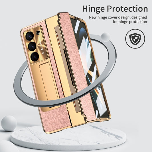 For Samsung Galaxy Z Fold5 5G Integrated Full Coverage Pen Slot Folding Phone Case with Stylus(Gold+Pink) by buy2fix