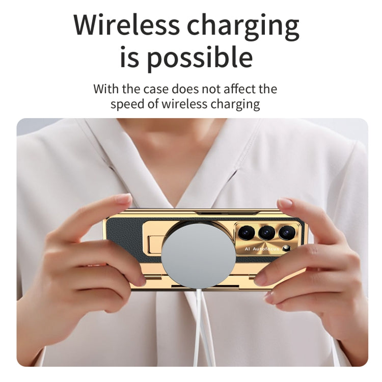 For Samsung Galaxy Z Fold5 5G Integrated Full Coverage Pen Slot Folding Phone Case with Stylus(Gold+Black) by buy2fix