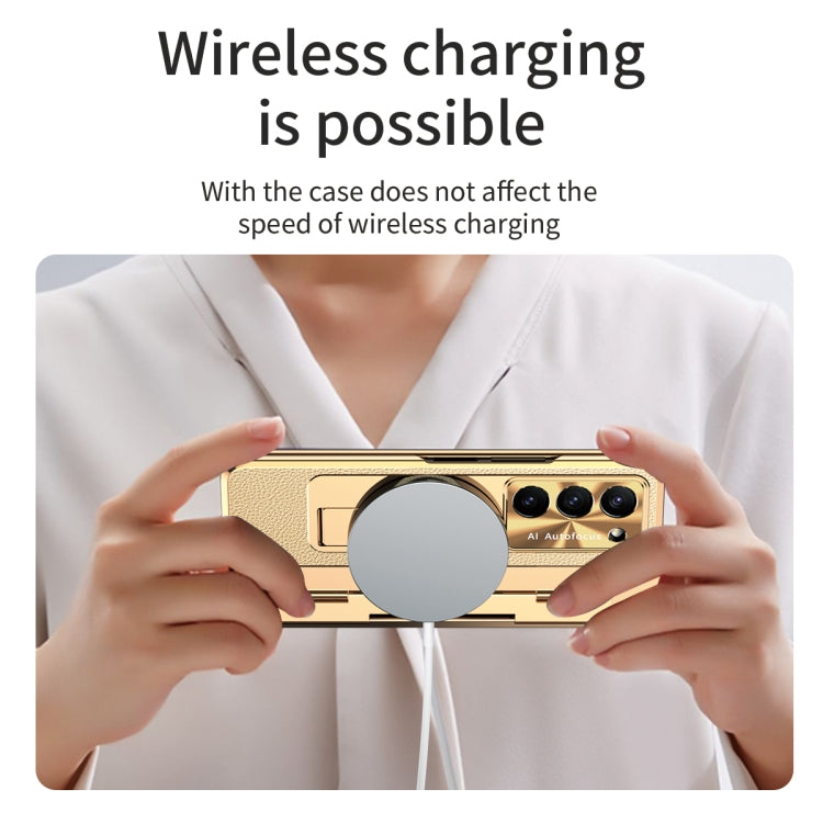 For Samsung Galaxy Z Fold5 5G Integrated Full Coverage Pen Slot Folding Phone Case with Stylus(Gold+Gold) by buy2fix