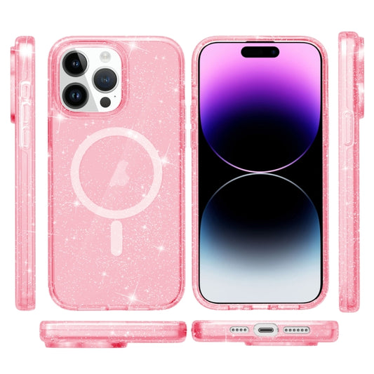 For iPhone 15 Pro Terminator Style Glitter Powder MagSafe Magnetic Phone Case(Pink) by buy2fix