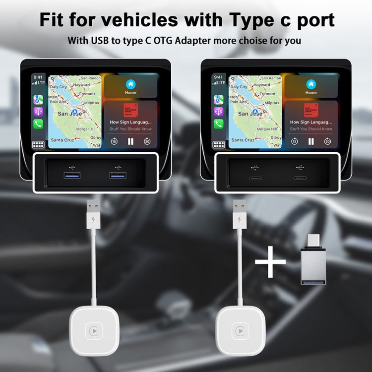 USB + USB-C / Type-C Wired to Wireless Carplay Adapter for iPhone(White) by buy2fix