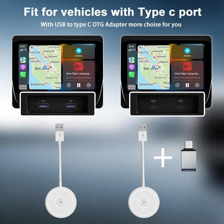 USB + USB-C / Type-C Wired to Wireless Carplay Adapter for iPhone(White) by buy2fix