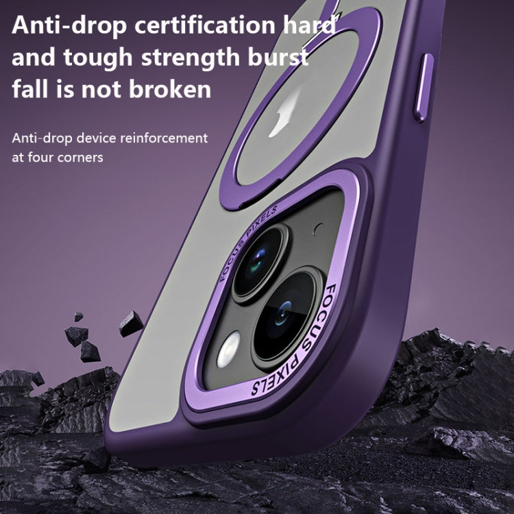 For iPhone 15 Plus Skin Feel MagSafe Shockproof Phone Case with Holder(Purple) by buy2fix