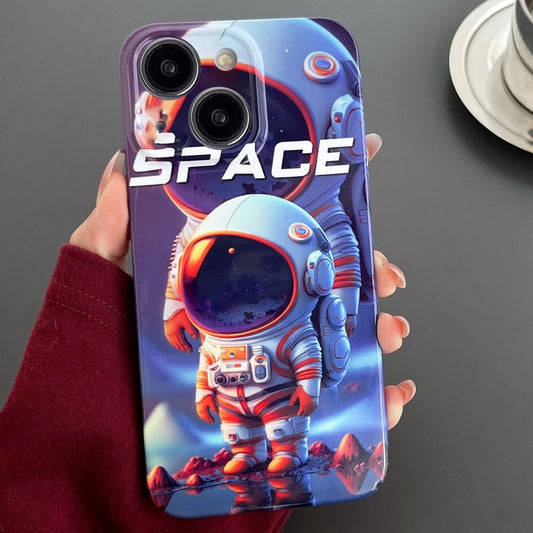 For iPhone 15 Painted Pattern Precise Hole PC Phone Case(Orange White Astronaut) - iPhone 15 Cases by buy2fix | Online Shopping UK | buy2fix