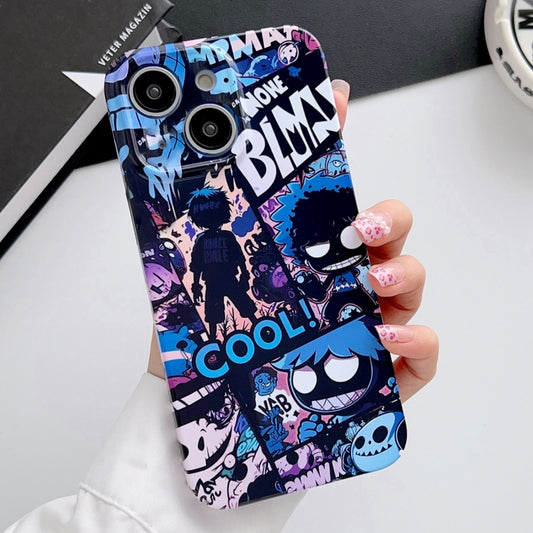 For iPhone 15 Painted Pattern Precise Hole PC Phone Case(Purple Comics) - iPhone 15 Cases by buy2fix | Online Shopping UK | buy2fix
