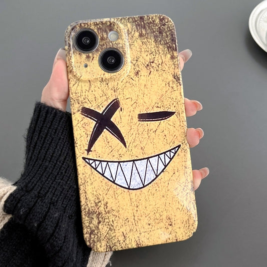 For iPhone 15 Painted Pattern Precise Hole PC Phone Case(Yellow Background Smiling) - iPhone 15 Cases by buy2fix | Online Shopping UK | buy2fix