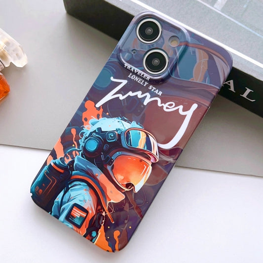 For iPhone 15 Painted Pattern Precise Hole PC Phone Case(Orange Paint Astronaut) - iPhone 15 Cases by buy2fix | Online Shopping UK | buy2fix