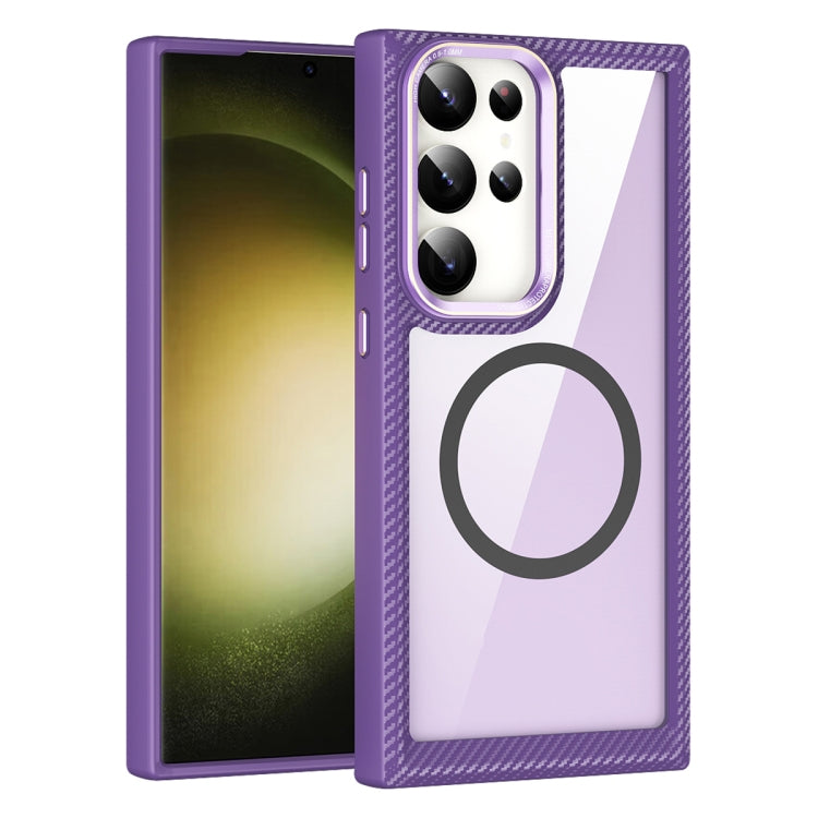For Samsung Galaxy S23+ 5G MagSafe Carbon Fiber Transparent Back Panel Phone Case(Purple) by buy2fix