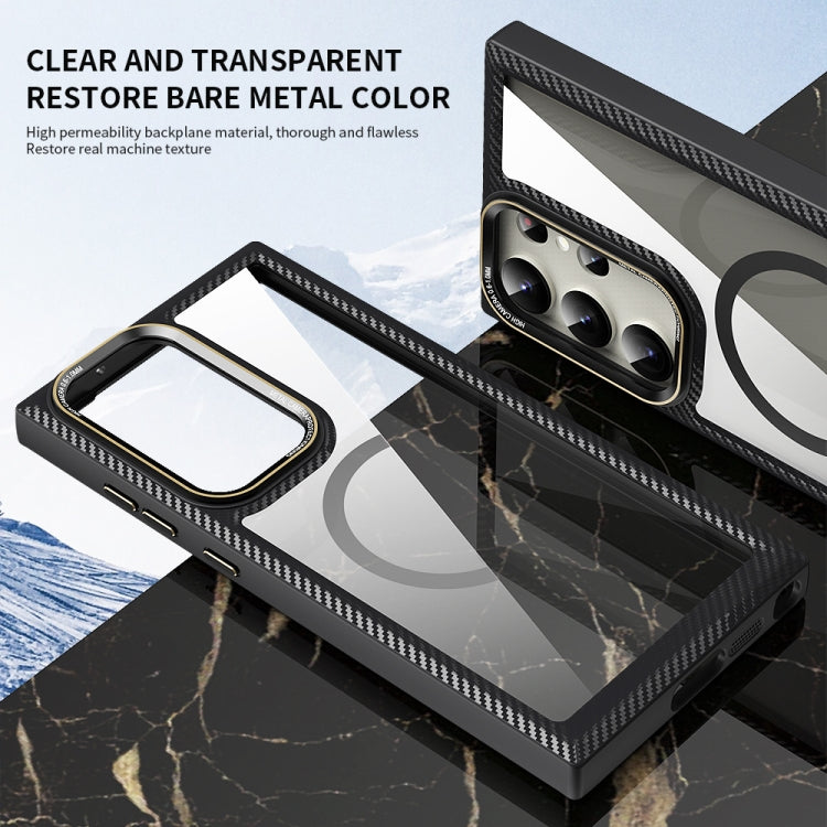 For Samsung Galaxy S23 Ultra 5G MagSafe Carbon Fiber Transparent Back Panel Phone Case(Blue) by buy2fix