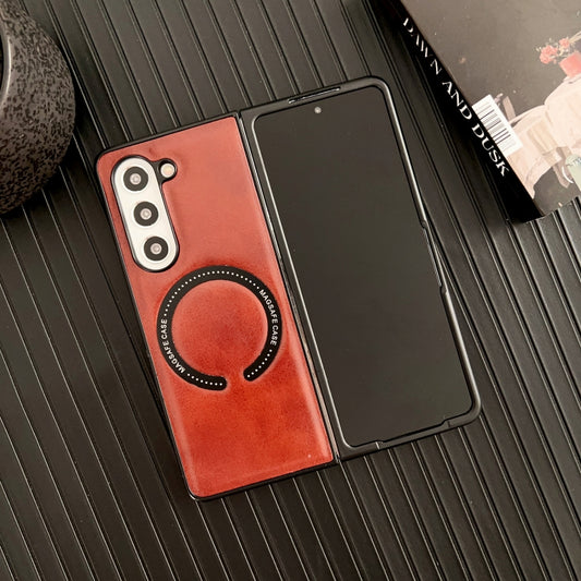 For Samsung Galaxy Z Fold5 Crazy Horse Texture Magnetic Magsafe PU Phone Case(Red) by buy2fix