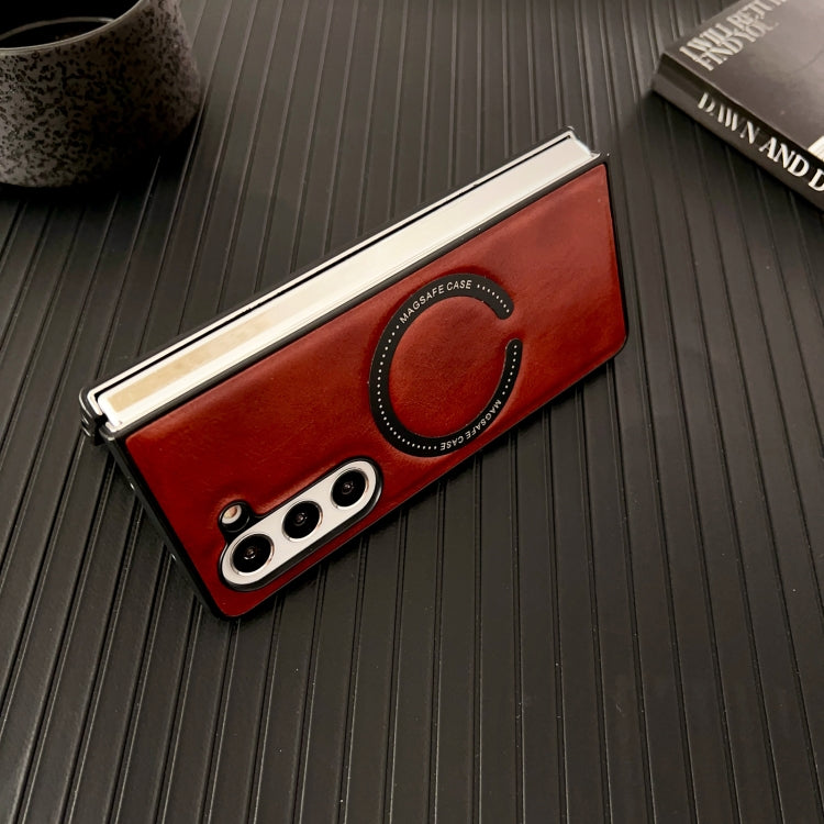 For Samsung Galaxy Z Fold5 Crazy Horse Texture Magnetic Magsafe PU Phone Case(Red) by buy2fix