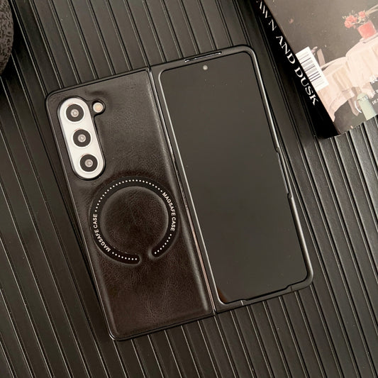 For Samsung Galaxy Z Fold5 Crazy Horse Texture Magnetic Magsafe PU Phone Case(Black) by buy2fix
