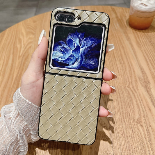For Samsung Galaxy Z Flip5 5G Woven Texture Folding Phone Case(Gold) by buy2fix