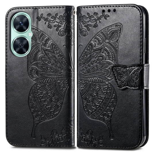 For Huawei nova 11i / Enjoy 60 Pro Butterfly Love Flower Embossed Flip Leather Phone Case(Black) by buy2fix