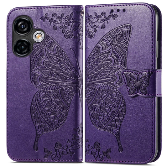 For Ulefone Note 16 Pro Butterfly Love Flower Embossed Leather Phone Case(Dark Purple) by buy2fix