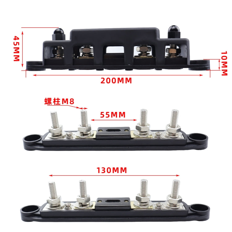 CP-4124-01 RV Yacht M8 Single Row 4-way Power Distribution Block Busbar with Cover with 300A Fuse by buy2fix