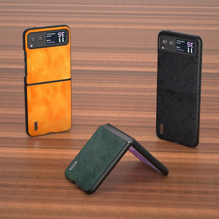 For Motorola Razr 40 ABEEL Dual Color Lichi Texture PU Phone Case(Orange) by buy2fix