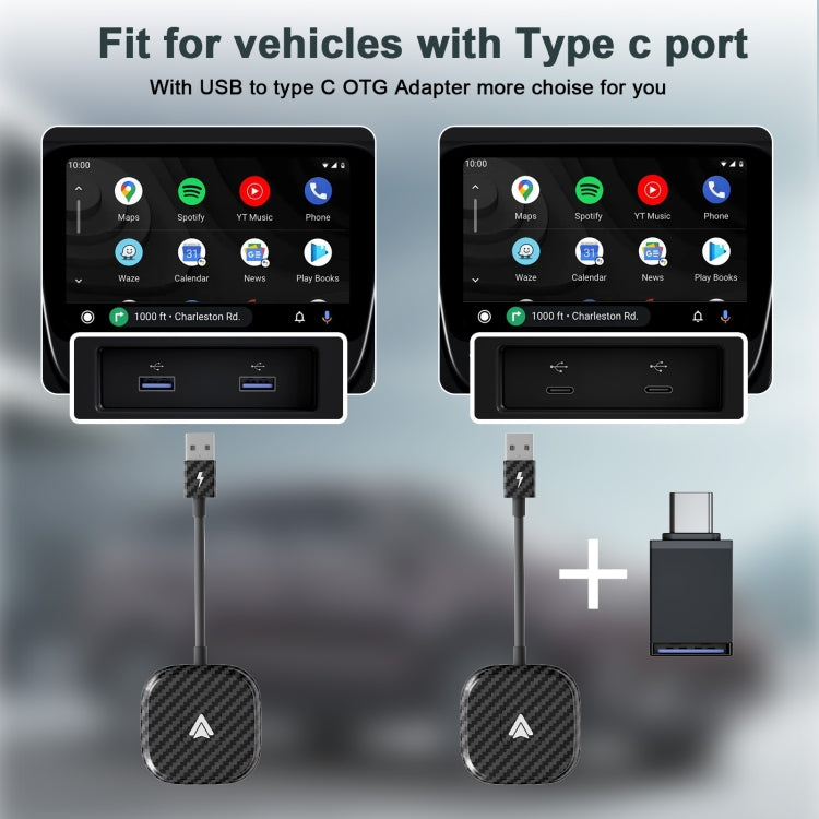 Carbon Fiber USB + USB-C / Type-C Wired to Wireless Carplay Adapter for Android(Black) by buy2fix