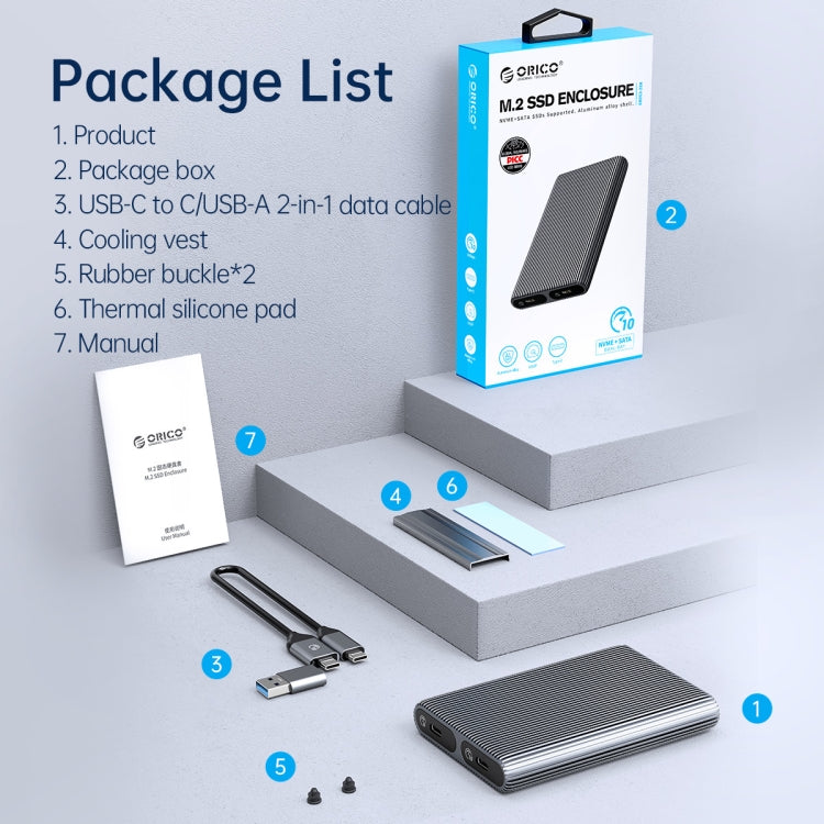 ORICO AM2C3-2SN Dual-bay M.2 NVME + SATA SSD Enclosure(Grey) by ORICO