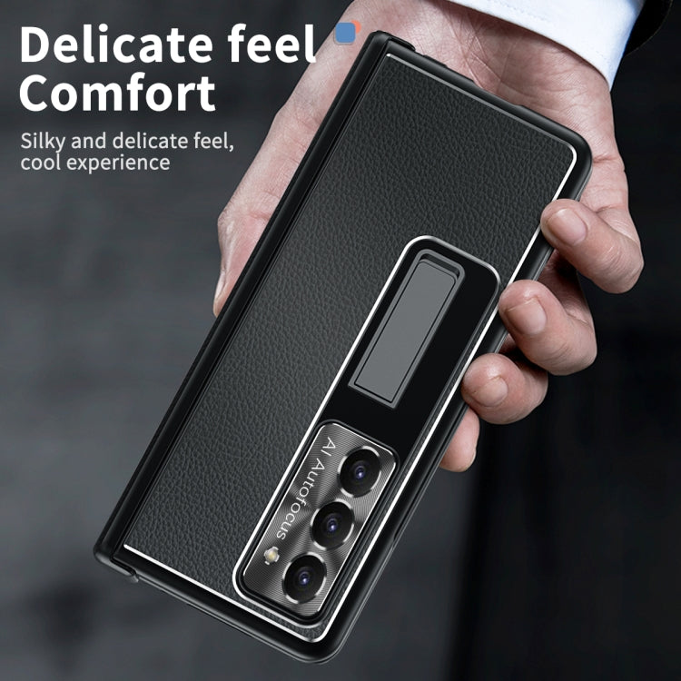 For Samsung Galaxy Z Fold5 Litchi Pattern Magnetic Shell Film Integrated Shockproof Phone Case(Black) by buy2fix
