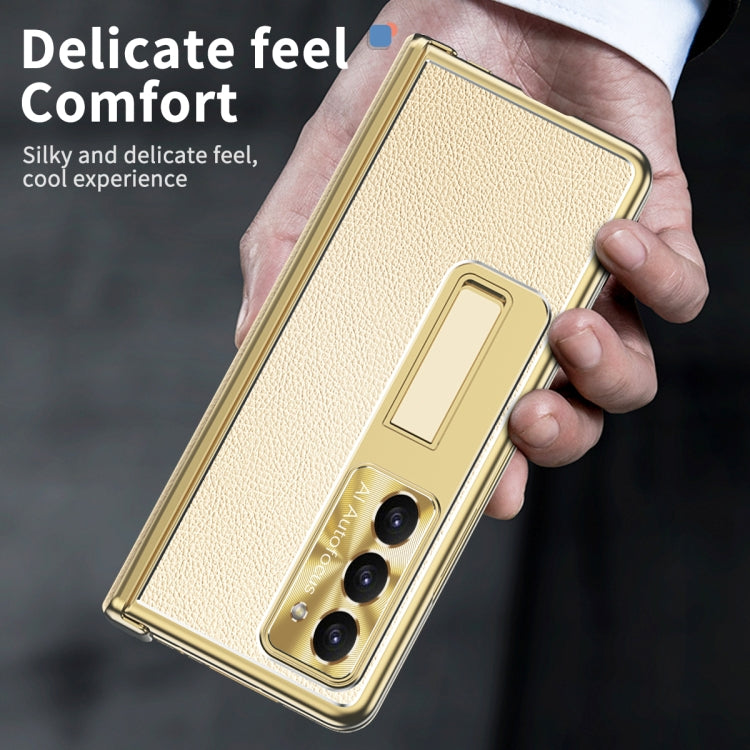 For Samsung Galaxy Z Fold5 Litchi Pattern Magnetic Shell Film Integrated Shockproof Phone Case(Champagne Gold) by buy2fix