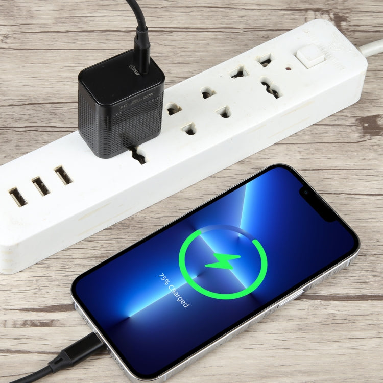 LZ-106PD 25W USB-C / Type-C Ports Plaid Pattern Travel Charger, US Plug(Black) by buy2fix
